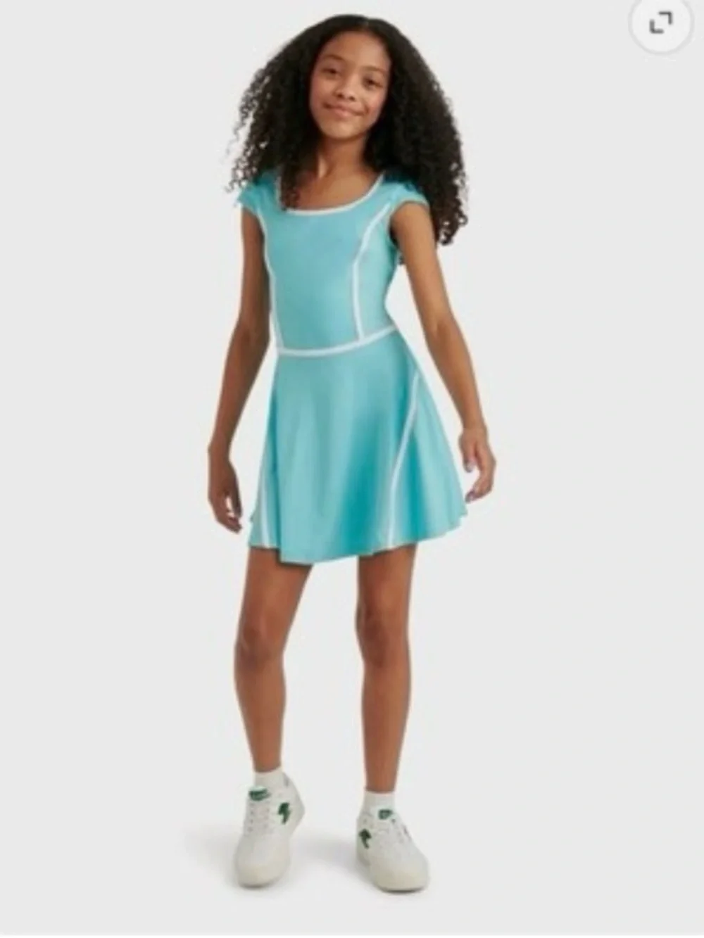 Justice Aqua Fit-and-Flare Dress with White Trim Built in Shorts